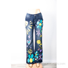 Graffiti Print Jeans tilpasset afslappet engros